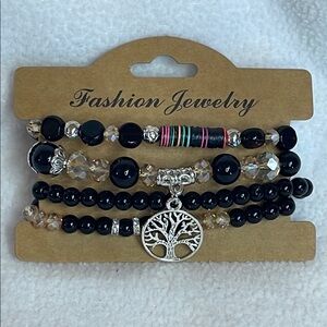 Fashion Jewelry Black and Silver Bracelet Stack